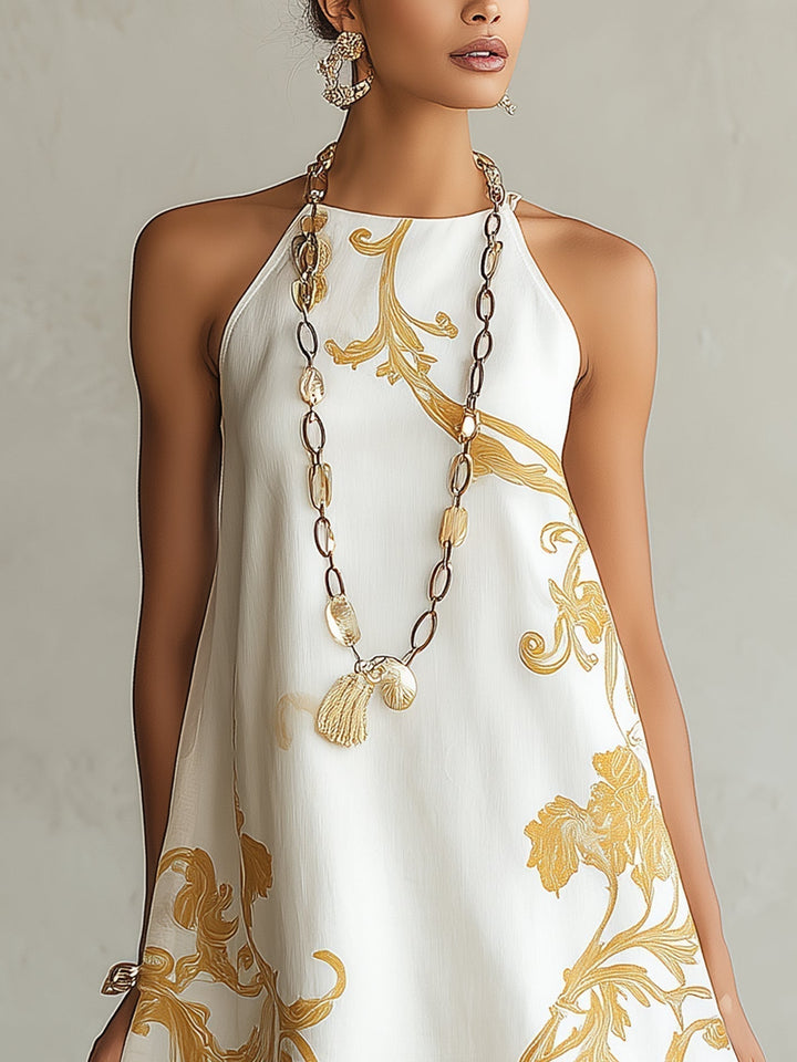 Héloïse | Mini Dress in White Lace with Golden Patterns