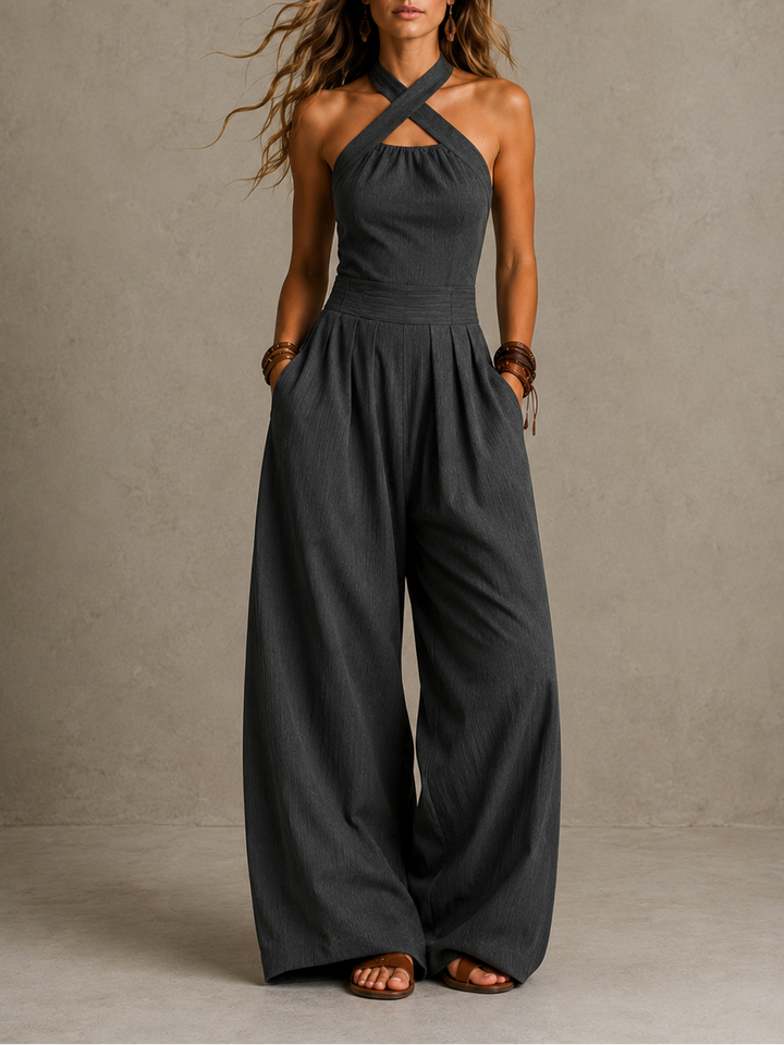 Bianca | Elegant linen jumpsuit with crossover neckline