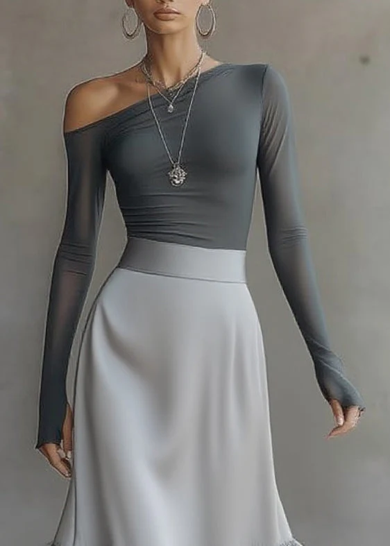 Midi Dress with Off-Shoulder Top and Long Sleeves
