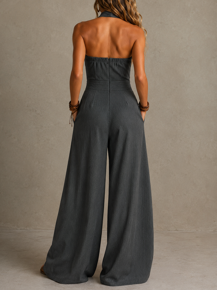 Bianca | Elegant linen jumpsuit with crossover neckline