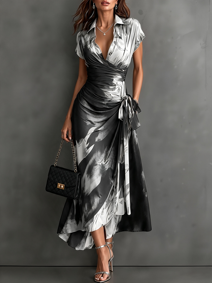 Midi Wallet Dress With V-Neck Collar