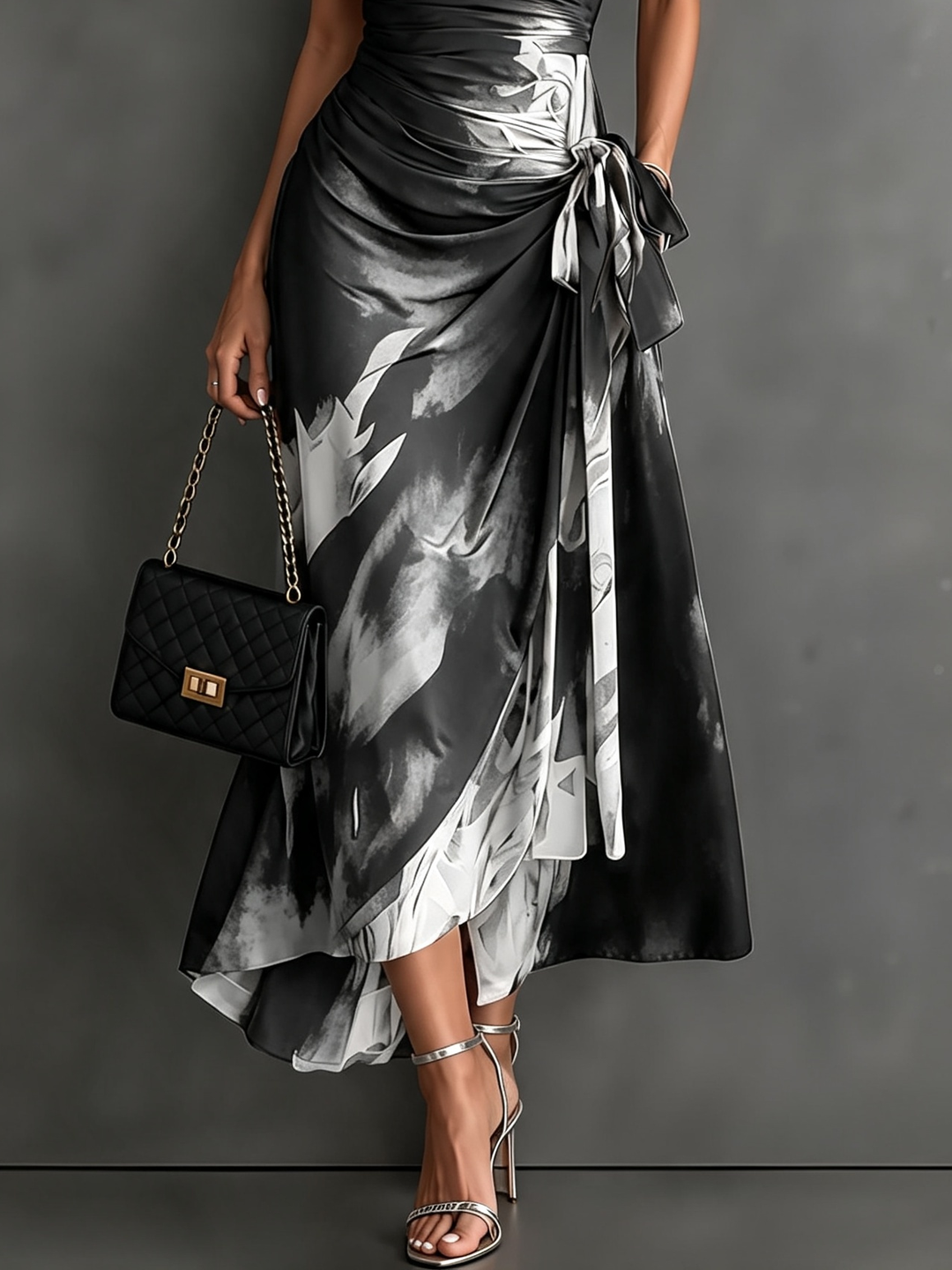Midi Wallet Dress With V-Neck Collar