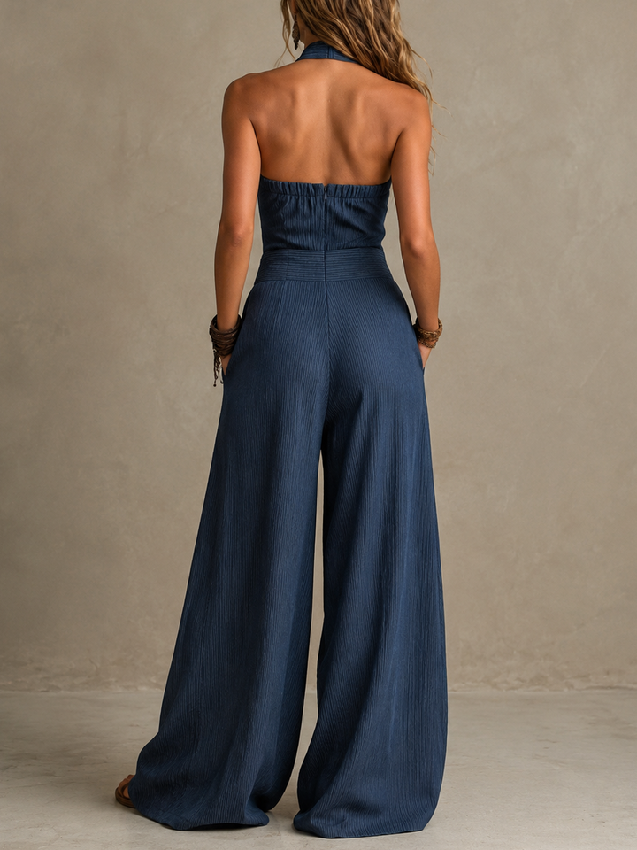 Bianca | Elegant linen jumpsuit with crossover neckline