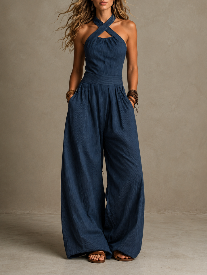 Bianca | Elegant linen jumpsuit with crossover neckline