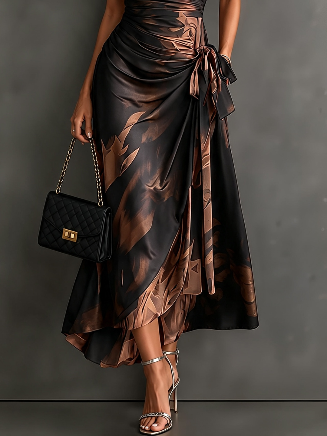 Midi Wallet Dress With V-Neck Collar