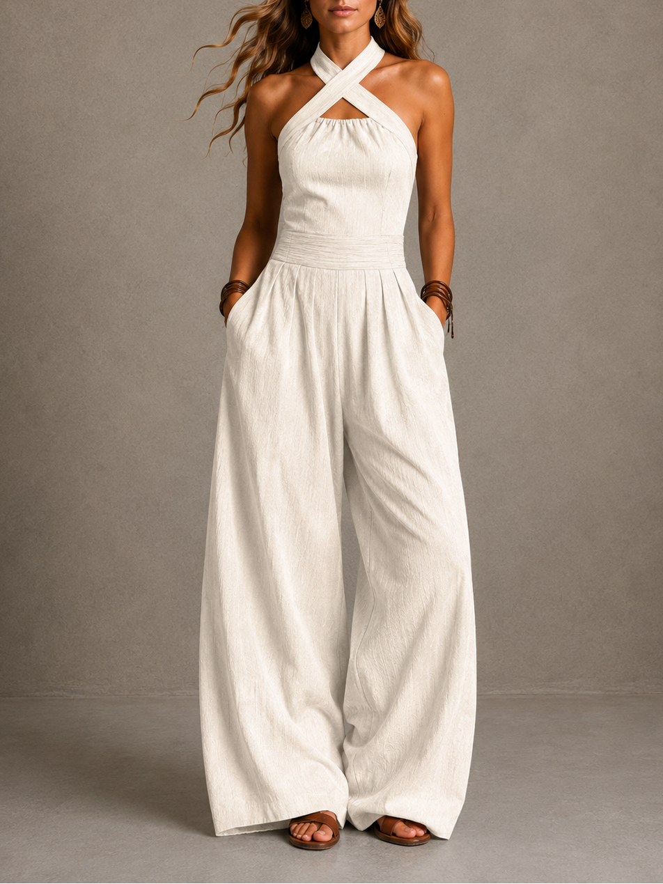 Bianca | Elegant linen jumpsuit with crossover neckline