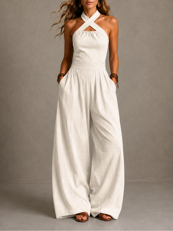 Bianca | Elegant linen jumpsuit with crossover neckline