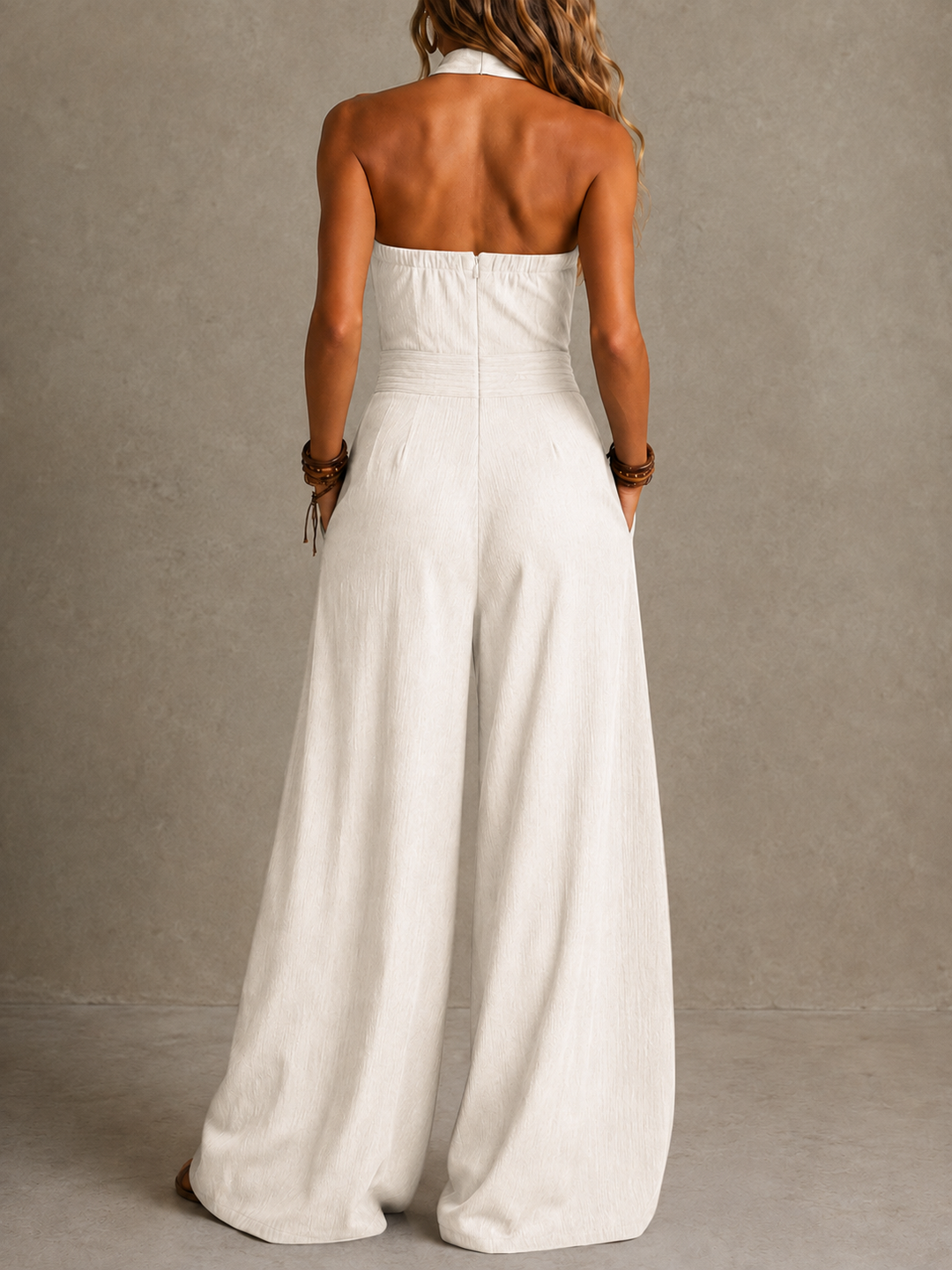 Bianca | Elegant linen jumpsuit with crossover neckline