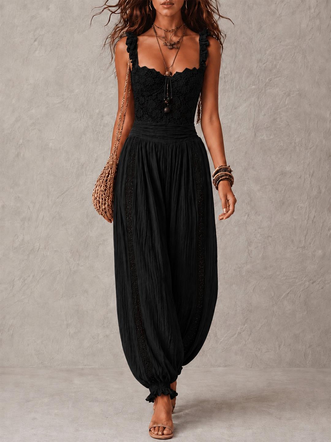 Wanda · Complete with gray lace bandeau and pleated harem pants