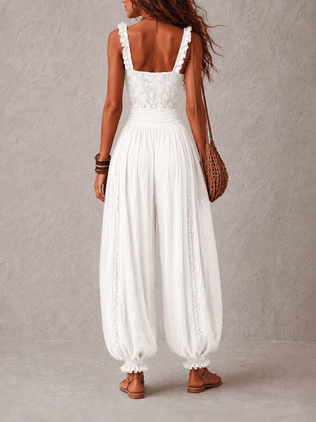 Wanda · Complete with gray lace bandeau and pleated harem pants