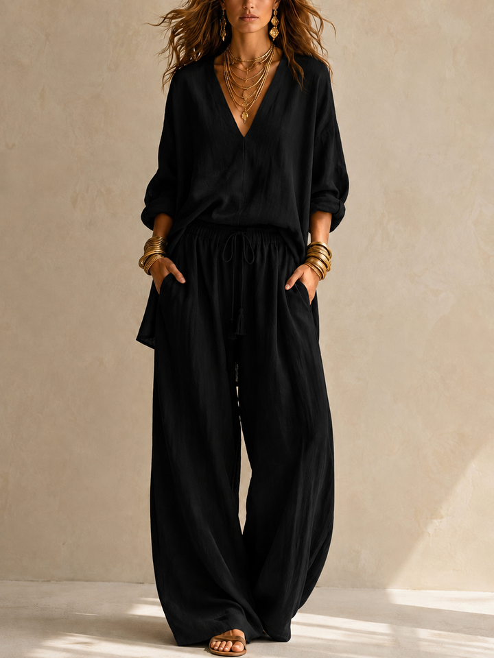 Olivia | V-Neck Wide-Leg Two-Piece Set