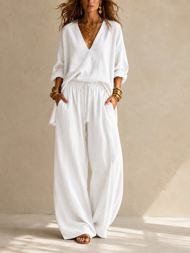 Olivia | V-Neck Wide-Leg Two-Piece Set