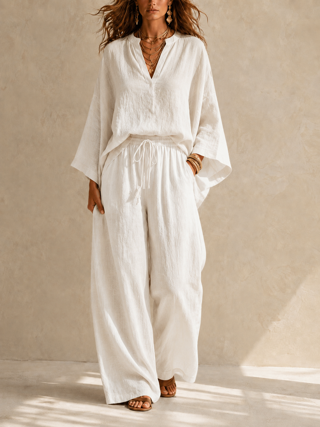 Olivia | V-Neck Wide-Leg Two-Piece Set