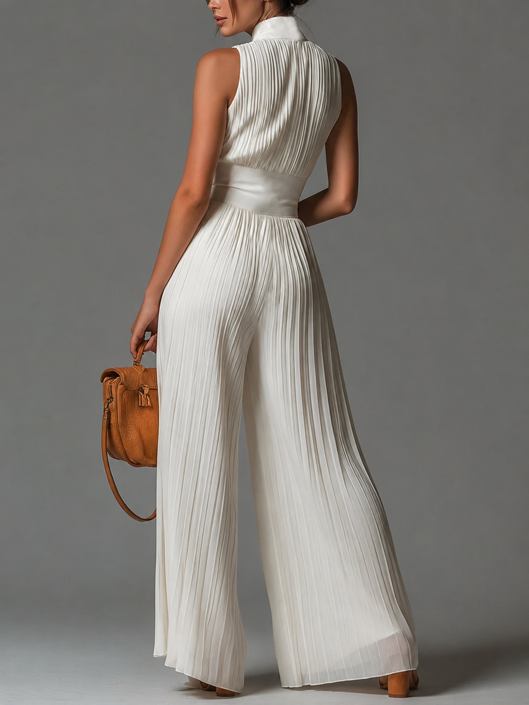 Zsófia Jumpsuit – White Pleated Chiffon