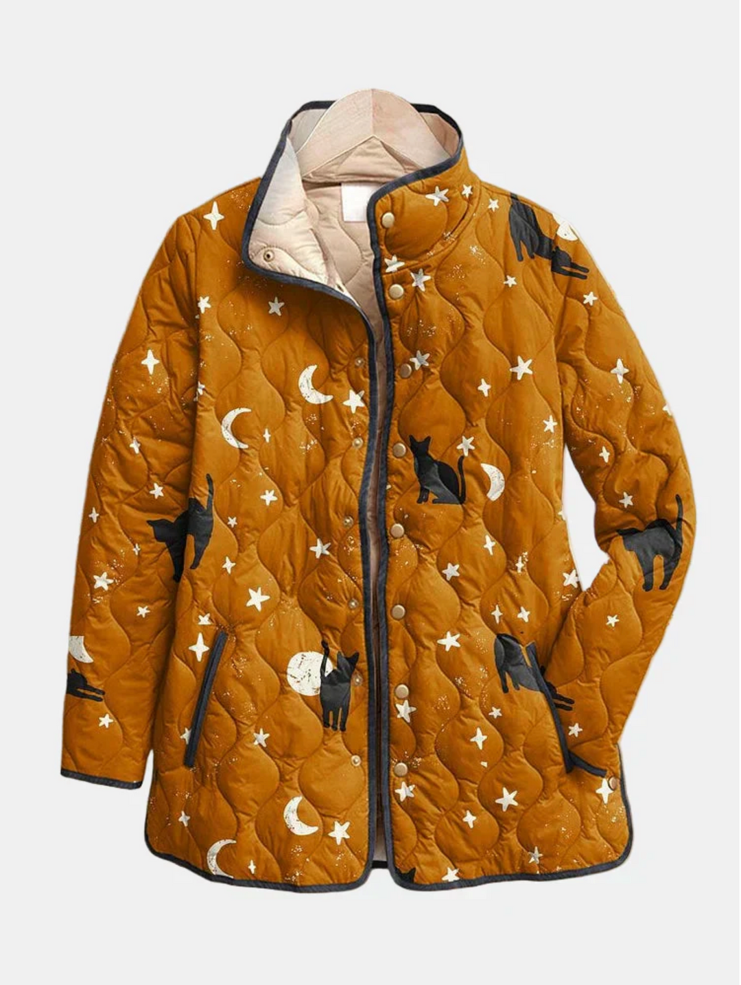 EIRA | Black Quilted Jacket with Cat Pattern
