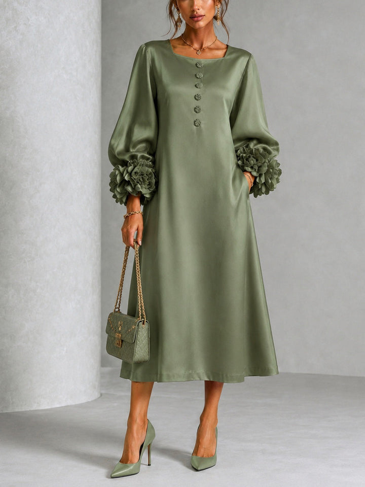 Midi Dress with Floral Sleeves