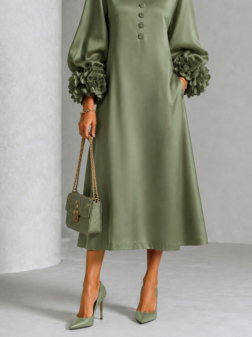Midi Dress with Floral Sleeves