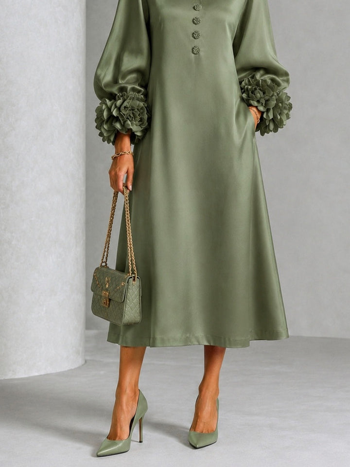 Midi Dress with Floral Sleeves