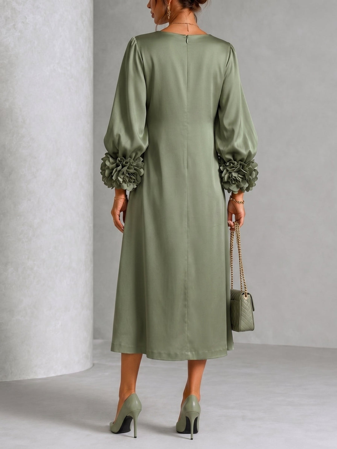 Midi Dress with Floral Sleeves