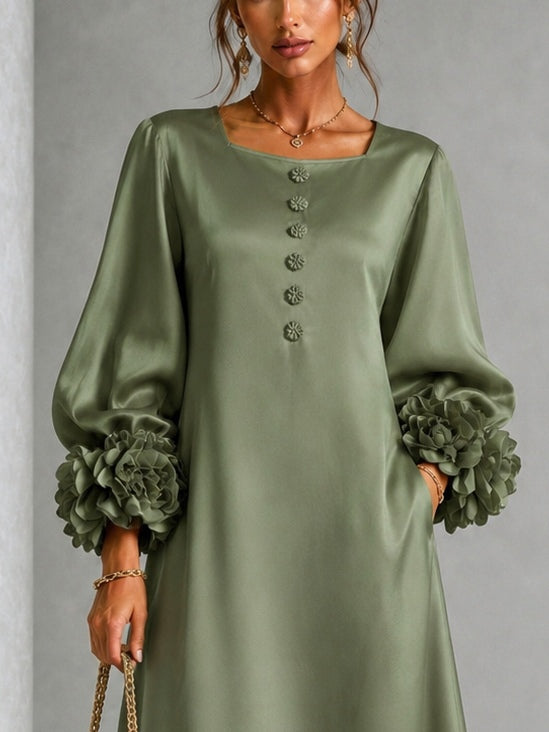 Midi Dress with Floral Sleeves