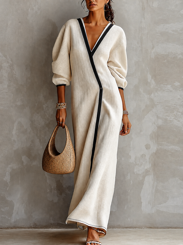 Maxi Dress With V-Neck and Lantern Sleeves