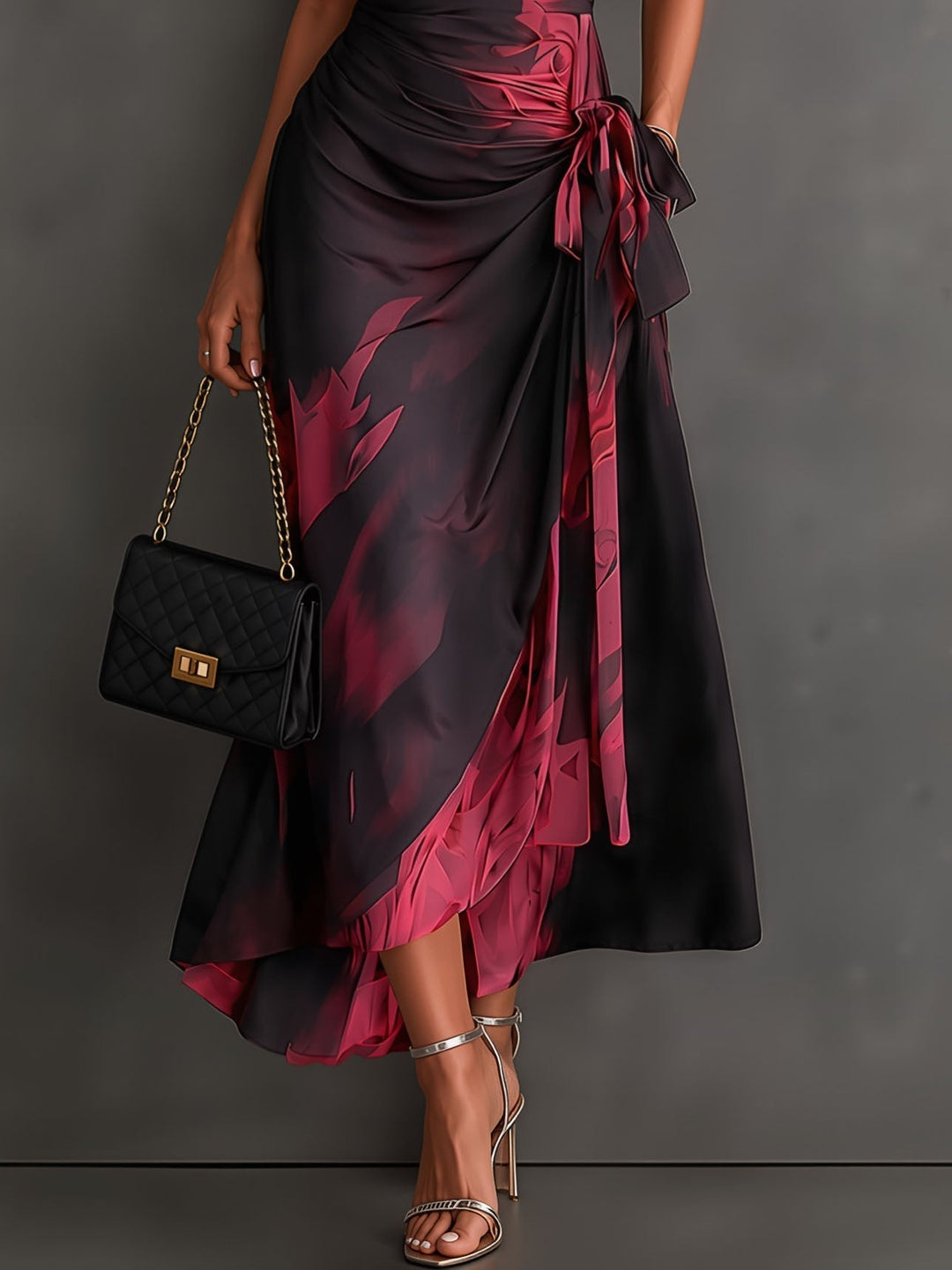 Midi Wallet Dress With V-Neck Collar
