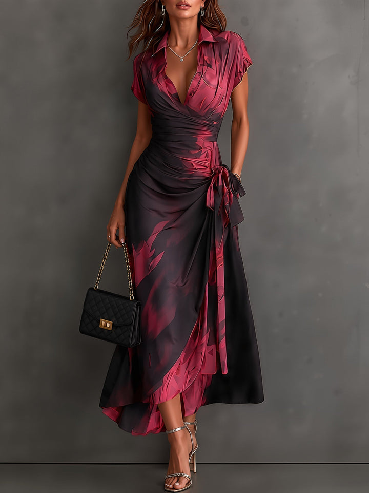 Midi Wallet Dress With V-Neck Collar